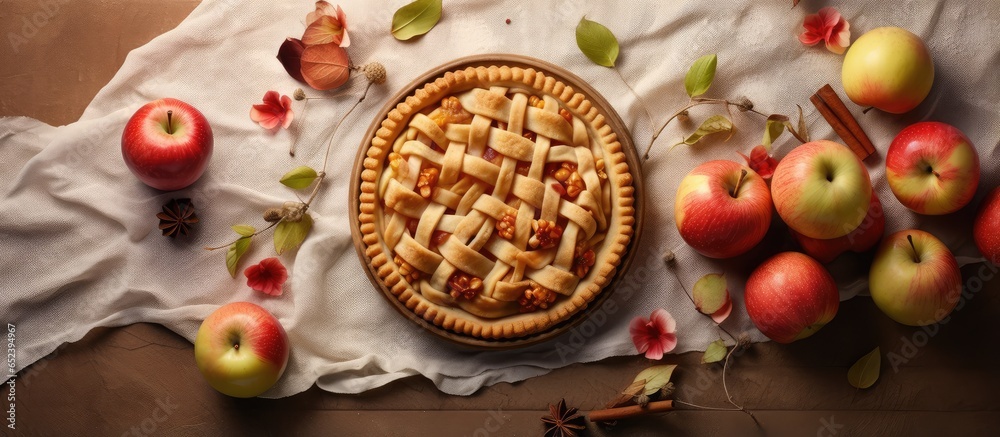 Aufkleber copy space with apples and apple pie