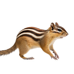 Fototapeta premium a striped chipmunk in motion, in a Nature-themed, photorealistic illustration in a transparent PNG, cutout, and isolated. Generative ai