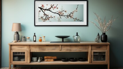 Mock up poster frame in Kitchen Japanese-Inspired, Mockups Design 3D, HD