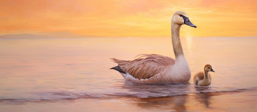 Goose patiently waiting at the edge isolated pastel background Copy space