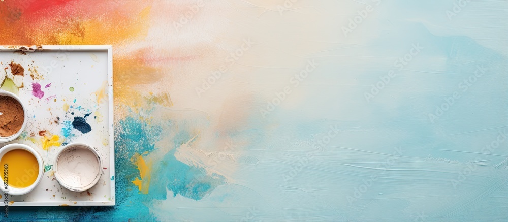 Poster brush pen with isolated paint box on a isolated pastel background copy space