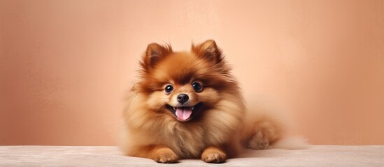 Cute home pet isolated brown pomeranian isolated pastel background Copy space