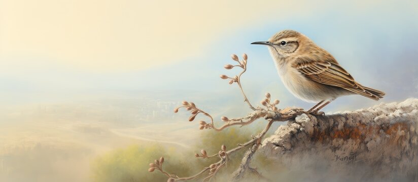 The Eurasian wren a very tiny bird isolated pastel background Copy space