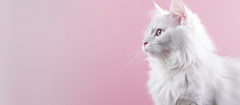 Turkish Angora cat portrait on a isolated pastel background Copy space gazing at camera