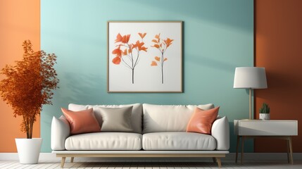 Mock up poster frame inLiving Room Modern Style, Mockups Design 3D, HD