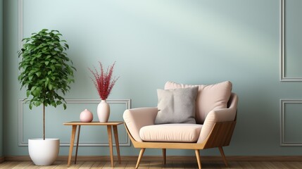 Mock up poster frame in Living Room Minimalist Style, Mockups Design 3D, HD