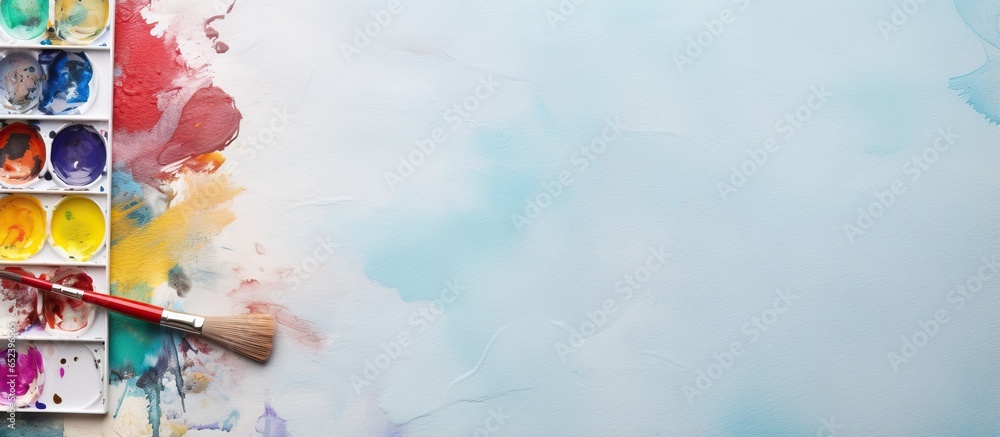 Poster brush pen with isolated paint box on a isolated pastel background copy space