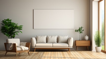 Fototapeta na wymiar Mock up poster frame in Living Room Scandinavian Style, Mockups Design 3D, HD