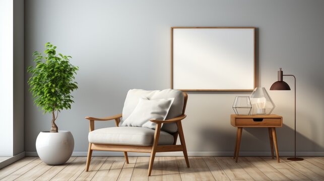 Mock up poster frame in Living Room Scandinavian Style , Mockups Design 3D, HD