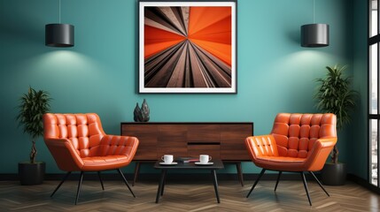 Wall mock up in Home Office  Art Deco Style, Mockups Design 3D, HD