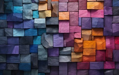 Colorful cube wooden wall.