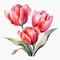 Tulips, watercolor, white background