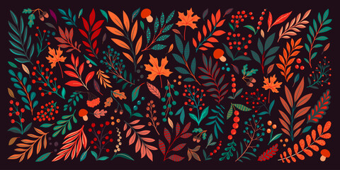 Creative minimalist hand draw Abstract art seamless pattern yellow, orange leaves sketch on purple background. design background for fashion , fabric, web, wallpaper, textile, wrapping