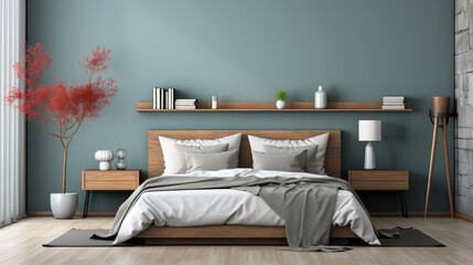 Wall mock up in BedroomMid-Century Modern in Monochrom, Mockups Design 3D, HD