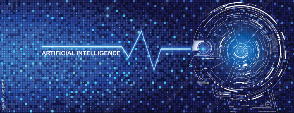 Poster AI robot smart head symbol element with digital number display template vector. Artificial intelligence information online data transfer concept illustration.