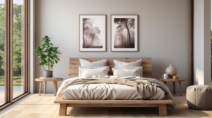 Wall mock up inBedroomTropical in Monochromatic Color , Mockups Design 3D, HD