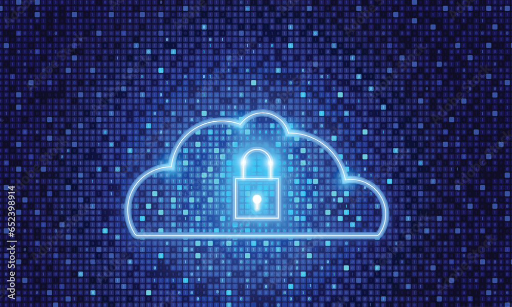 Poster Cyber security technology on binary digital number display background. Abstract online cloud, padlock information security vector.