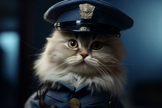 cute cat animal in police uniform