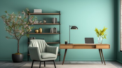 Wall Mockup in Home Office Modern Style in Analogous, Mockups Design 3D, HD