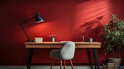 Wall Mockup in Home Office Scandinavian-Minimalist, Mockups Design 3D, HD