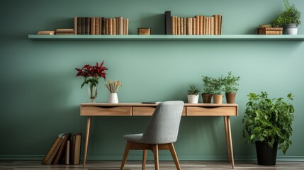 Wall mockup in Home Office Traditional Style in Green, Mockups Design 3D, HD