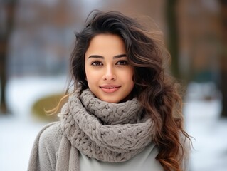 Elegance in cold Indian girl's stylish winter radiance