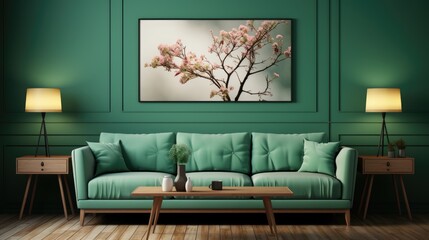 Wall mockup in Media Room Modern Farmhouse in Green, Mockups Design 3D, HD