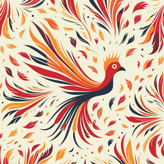 Phoenix pattern, background, hand-drawn cartoon flat art Illustrations in minimalist vector style