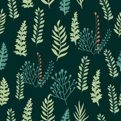 Flourish nature summer garden textured background. Floral seamless pattern. Branch with leaves ornamental