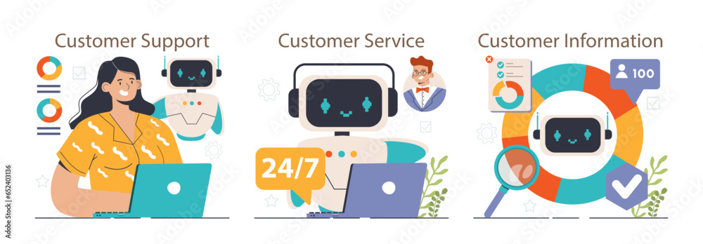 Wall mural chatbot marketing set. ai robot assistant with customer service and support.