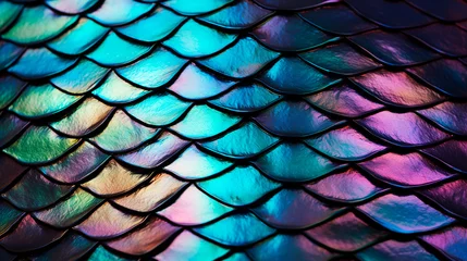 Foto op Canvas  Colorful, holographic, neon, rainbow reptile skin pattern © Favio