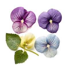 Set of Pansy leaves showing off their distinct textures, isolated on white background