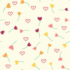 Floral vintage seamless pattern. Hippie flower power retro textile print. Groovy botanical wallpaper