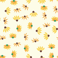 Floral vintage seamless pattern. Hippie flower power retro textile print. Groovy botanical wallpaper