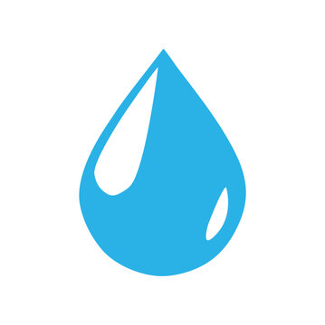 Una gota de agua sobre un fondo blanco aislado. Vista de frente y de cerca. Copy space. Vector