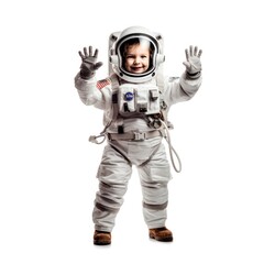 US boy in spacesuit, eager for space exploration