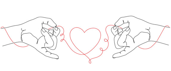 Two hand with heart line art style vector 