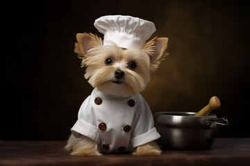 cute dog animal wearing chef uniform