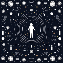Teleportation pattern, background, hand-drawn cartoon flat art Illustrations in minimalist vector style