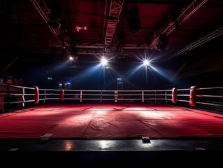 Epic empty boxing ring in the spotlight on the fight night AI