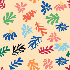 Blue floral pattern, crooked leaves and flowers