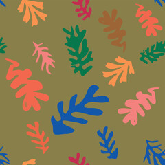 Blue floral pattern, crooked leaves and  flowers