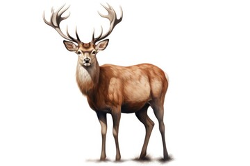 Obraz premium Majestic Red Deer: An image of a majestic red deer stands proud against the backdrop of nature, showcasing its impressive antlers and powerful presence.