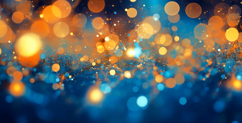 Obraz na płótnie Canvas Abstract Blue and golden glitter Christmas magic light background for copy space. Generative ai.