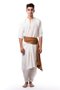 Young man in traditional kurta and dhoti showing pride in his heritage