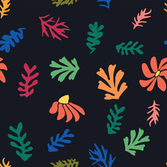  floral pattern, crooked leaves and red flowers