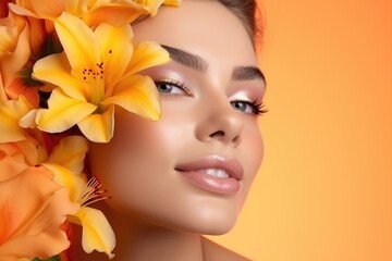 Model with makeup in flowers