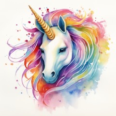 Rainbow unicorn showcased in delightful watercolor clipart