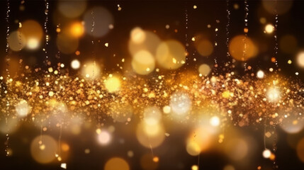 Abstract background of glitter lights, golden, de-focused, banner, AI generated