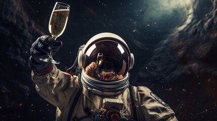 astronaut with glass of champagne